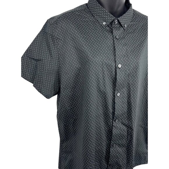 Calvin Klein Mens Short Sleeve Button-Down Shirt Large L Black Geometric NWT New - Picture 2 of 9